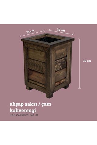 Kaf Ahşap Dekoratif Ahşap Saksı- Yüksek / Kahverengi