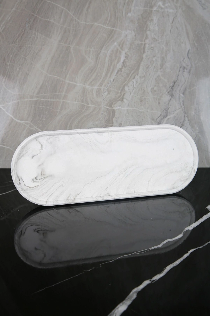 Mermer Desenli Beton Sunum Tepsisi Sunum Tabağı Sunumluk 35 Cm Mermer Desen
