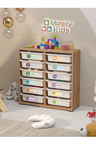 Berra 12 Sepet Stickerlı Çok Amaçlı Dolap Oyuncak Dolabı Çam Diğer