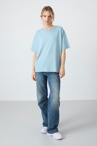 Tommy Life Açık Mavi Penye Modal Yumuşak Tuşeli Oversize Fit Basic Kadın T-shirt- 97285 Açık Mavi
