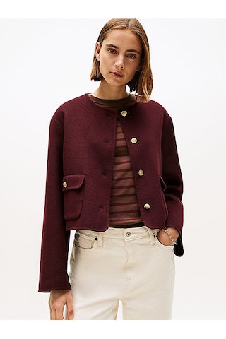 Tommy Hilfiger Df Wool Blend Reg Lady Jacket Kadın Kırmızı Mont - Ww0ww47446 Kırmızı