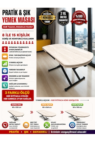 Oval Yan Baştan Açılır Akıllı Masa Üst Tabla Mdf Yüksekliği Ayarlanabilir Pratik Siyah Mekanizmalı Traverten