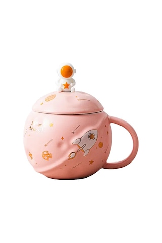 Astronot Temalı Porselen Kupa Bardak - Pembe