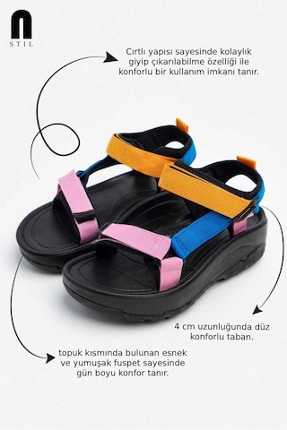 Kadın Sandalet N-step Turuncu Mavi Pembe Cırtlı Kalın Taban Plaj Yürüyüş Outdoor Trekking 411 Karışık
