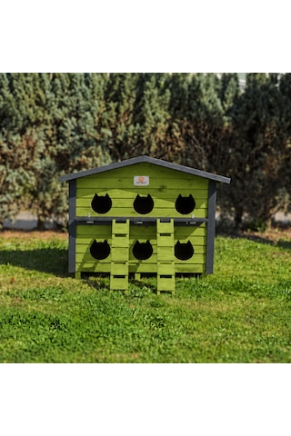 6 Yuvalı Kedi Evi Dış Ortam Yeşil Renk