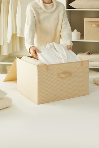 Ocean Home Textile Bej Balıksırtı Kapaklı Kutu 48 x 40 x 30 cm
