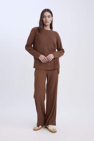 Defacto Bürümcük Pantolon Wide Leg Geniş Bol Paça Esnek Belli C0200AX24AUBN316 Kahve