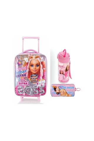 Ekstra Çekçekli Anaokulu Çantası Ve Barbie Kalem Çantası Lisanslı Suluk Matara Pembe