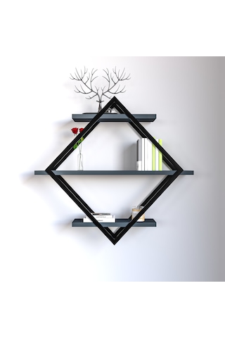 Baklava Duvar Rafı Kitaplık Banyo Rafı 3 Katlı Antrasit