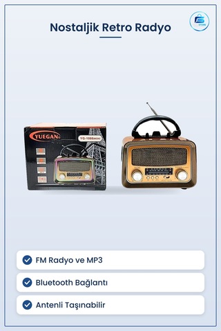 Nostaljik Radyo Retro Tasarım Fm Bluetooth Mp3 Destekli Antenli T