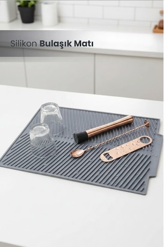 Silikon Bulaşık Kurutma Matı Maxi Boy 44x33cm Antrasit Gri Antrasit - Gri