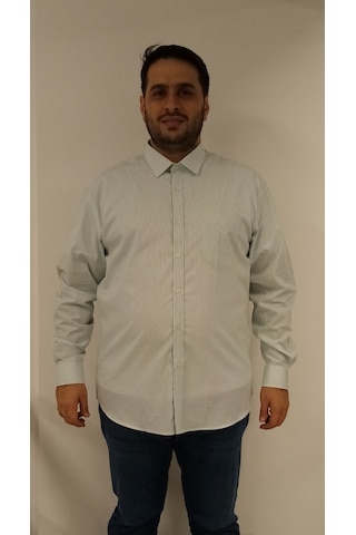 Tousus Büyük Beden Yeşil Çizgili Erkek Gömlek Btl-6107-tss Beyaz