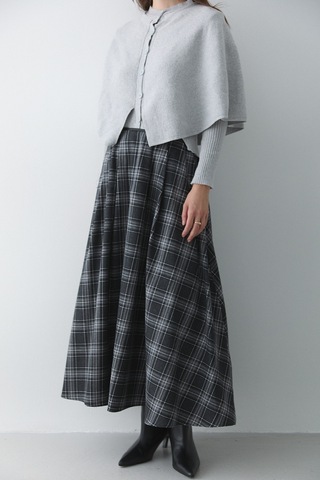 Antrasit Gri Deri Şeritli Ekoseli Etek - 4977 Antrasit - Gri