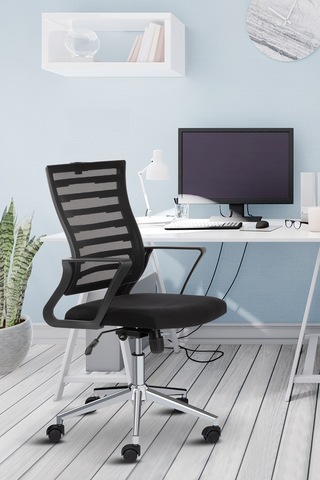 Capri Fileli Metal Ayaklı Ev Ofis Koltuğu Çalışma Koltuğu Siyah