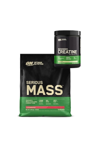 Serious Mass Çilek Aromalı Gainer 5.45 Kg Kreatin 317 G Kas Kütlesi Destek Seti Çilek