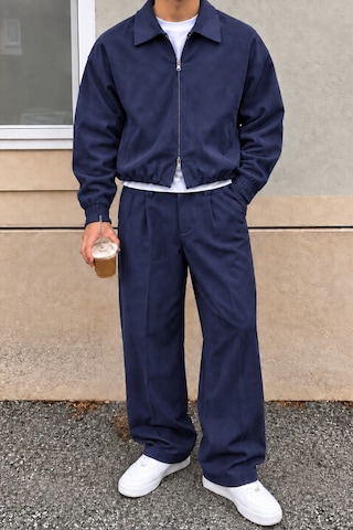 Tarz Cool Erkek Oversize Çift Fermuarlı Ceket Ve Baggy Pantolon Alt Üst Takım Lacivert