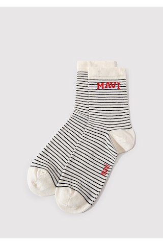 Mavi - Mavi Logo Detaylı Siyah Çizgili Soket Çorap 1912754-70057 Beyaz
