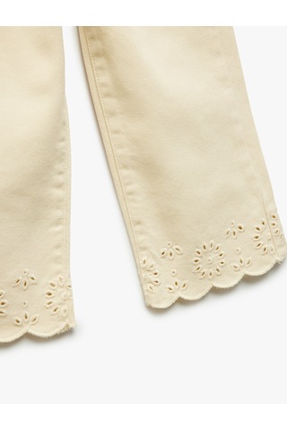 Koton Çiçek Desenli Brodeli Pamuklu Denim Pantolon Bej 5smg40016ad Ekru