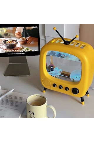 Monozone Tv Şekilli Işıklı Mini Akvaryum Beta Balık Tankı Vintage