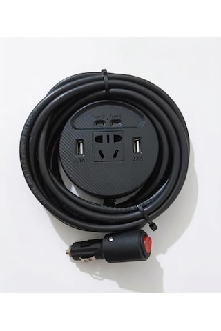 Araç Inverter 150w,2 Usb,2 Type-c Çıkışlı 12v/16 A /120w 2 X1,5mm Ttr Bakır 5mt-gg22