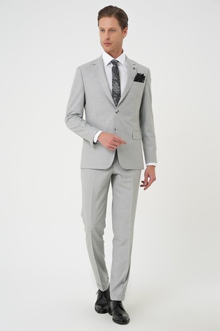 Efor Slim Fit Çift Yırtmaç Dokulu Esnek Klasik Gri Takım Elbise Tk 915 Gri
