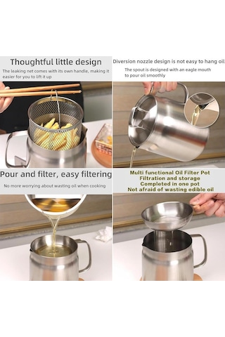 Morponi Paslanmaz Çelik Çok Fonksiyonlu Yağ Filtreli Kızartma Sepeti Çok Yönlü Yağ Filtre Kabı, Ve Süzgeçli Fritöz Krom