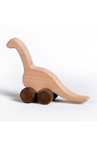 Ahşap El Yapımı Montessori Dinozor: Doğal Tekerlekli Oyuncak