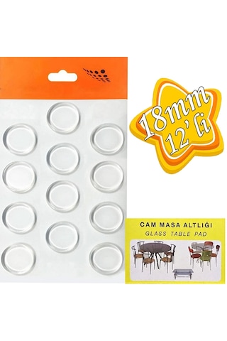 Yapışkanlı Cam Tutucu Şeffaf 18mm 12'li Mobilya Raf Ses Tutucu