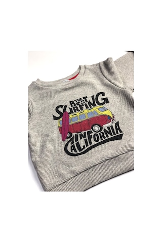 Erkek Çocuk Baskılı Sweatshirt ,gri %100 Pamuk Rahat Ve Yumuşak Gri