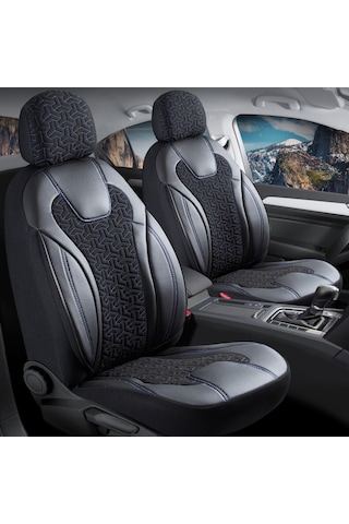 Opel Combo Cargo 2+1 Deri Detaylı Oto Koltuk Kılıfı Ön Arka Set Siyah Mavi Siena Model Fs