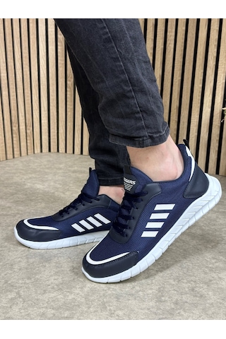 Günlük Erkek Sneaker Fileli Bağcıklı Rahat Esnek Dikiş Detaylı Yürüyüş Spor Ayakkabı 1453 Lacivert
