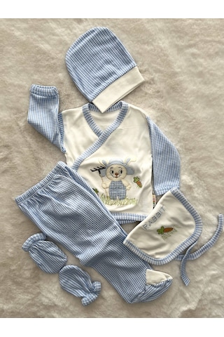 Desenli 5li Zıbın Set Beyaz - Mavi