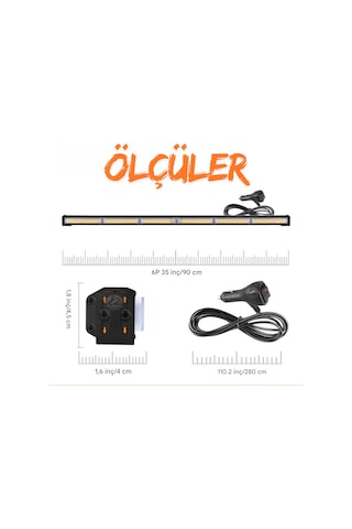 Turuncu Tepe Çakar Bar Led 90cm 12-24v Off Road Çekici Traktör İkaz Lambası Çakar 15 Modlu Siyah