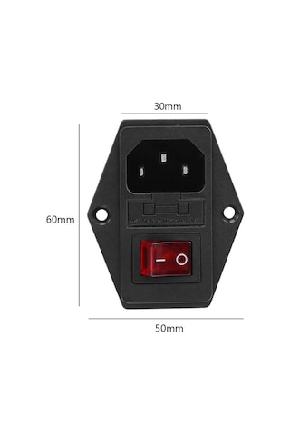 220V Erkek Power Soketi  Sigorta Yuvalı ve Işıklı Açma Kapama Anahtarlı Kulaklıklı Montaj Tip