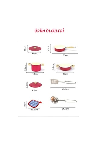 Oyuncak Metal Tencere Tava Seti 8 Parça - Gerçekçi Emaye Görünümlü Evcilik Oyunu Mutfak Seti