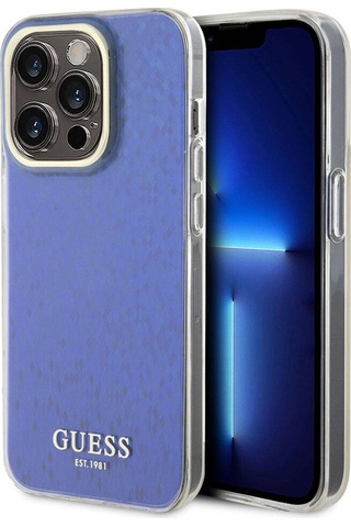 Apple Uyumlu iPhone 15 Pro Max Kılıf Guess Lisanslı Yazı Logolu Mirror Disco Kapak Mor