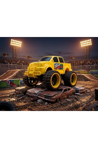 Mini Canavar Kamyon Büyük Tekerlekli Renkli Dev 4x4 Eğlenceli Off-road Oyuncak Arazi Kamyonu Sarı