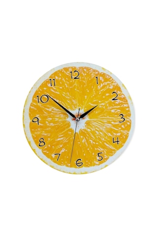 CajuArt Dekoratif Ahşap Portakal İçi Yuvarlak Mutfak Duvar Saati Ahşap