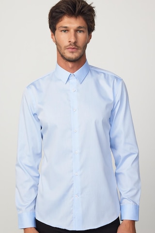 Tudors Slim Fit Non Iron Beyaz Mavi Erkek Gömlek-29754-mavi Mavi