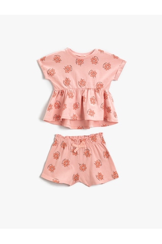 Koton Çiçek Baskılı Alt Üst Set Pamuklu Pembe Desenli 2smg10047ak Pembe