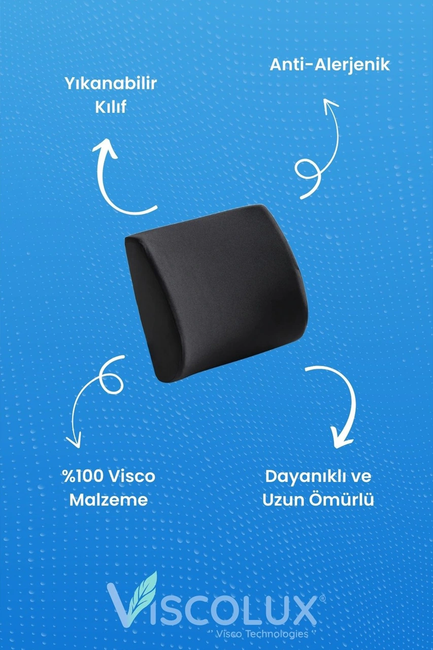 Ortopedik Bel Destek Yastığı - Visco Bel Destekli Minder Evde Ofiste Arabada Konfor Füme 35x34x12