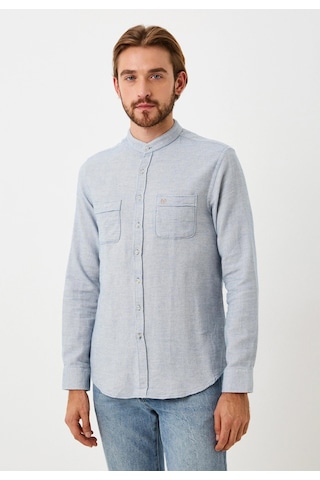 Erkek Gömlek Uzun Kol Mavi Slim Fit Hakim Yaka Ncs Jeans 7114 Mavi