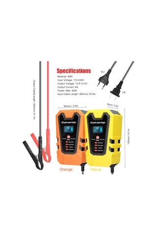 Honmex 12v 6a Akıllı Akü Şarj Cihazı, Lcd Ekranlı, Otomatik Durdurma, Sıcaklık Kontrolü, Araba-motosiklet, Oranj, Avrupa Standartı