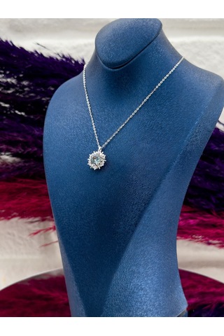 925 Ayar Gümüş Mistik Topaz Taşlı Kar Tanesi Tasarım Zarif Kadın Kolye Gümüş