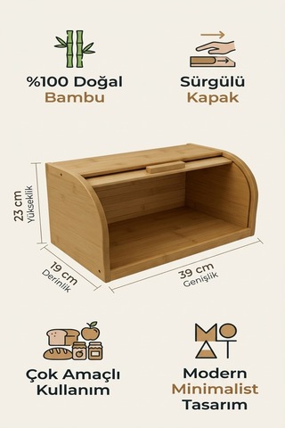 Makri Home Doğal Ahşap Bambu Ekmeklik Demonte Ahşap Ekmek Sepeti, Bambu Ekmek Kutusu 40 X 17 X 27 Cm Bambu