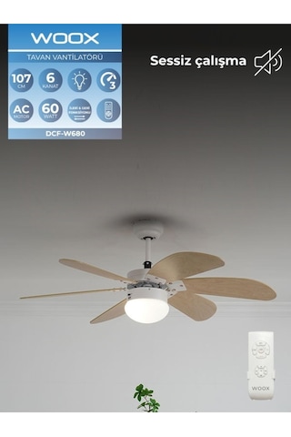 Woox İleri Geri Fonksiyonlu 6 Kanatlı Fan Ve Işıklı Uzaktan Kumandalı Tavan Vantilatörü, Kahverengi