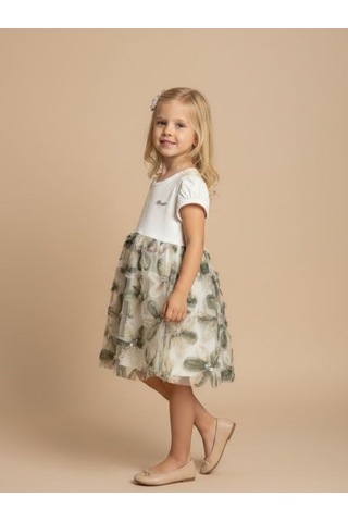 Zekids Kız Çocuk Çiçek Desenli Elbise-17233 BEYAZ