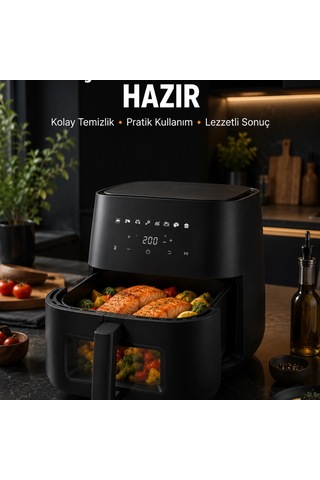 Dokunmatik Ekranlı Air Fryer Sağlıklı Yağsız Pişirme Cihazı Renkli