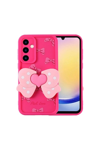 Galaxy A25 Kılıf Kamera Korumalı Figür Tasarımlı Zore Kapya Kapak Pembe Koyu