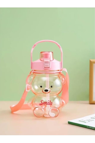 Smile Ayıcık 800ml Su Matarası Su Şişesi Suluk Bpa Içermez Suluk Sticker Hediyeli Pembe Plastik Diğer